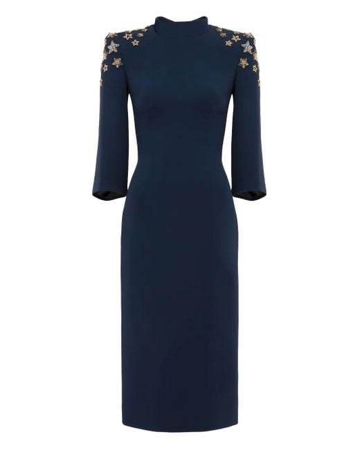 Jenny Packham Blue Stehkragen-Midikleid Mit Sterndetail