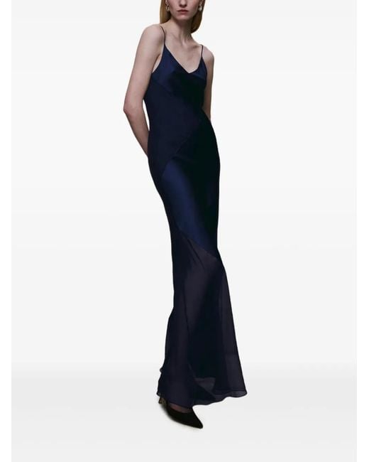 Alejandra Alonso Rojas Blue Diana Satin-Paneled Slip Maxi Dress