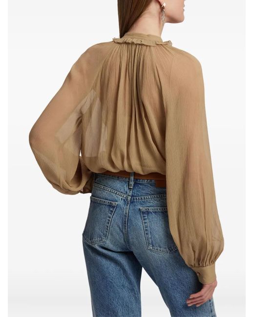 Ralph Lauren Geplooide Blouse Met Opstaande Hals in het Natural