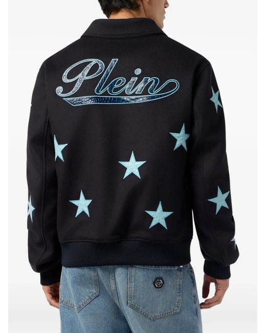 Philipp Plein Blue Wool Coster Jacket Cocco Stars for men