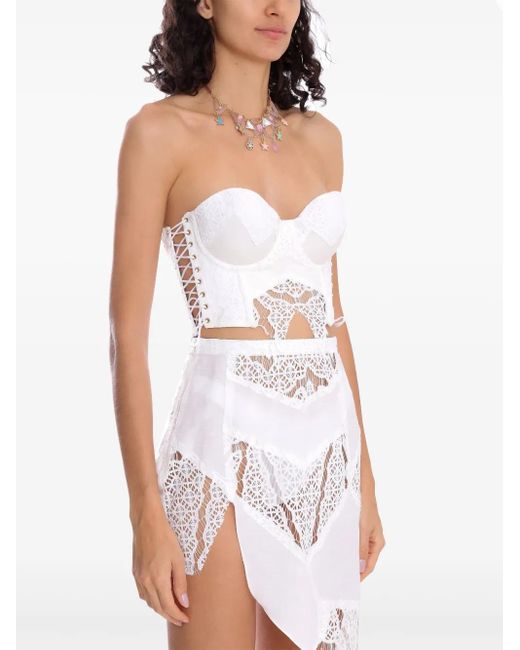 Amir Slama White X Jade Picon Lace-Detail Top