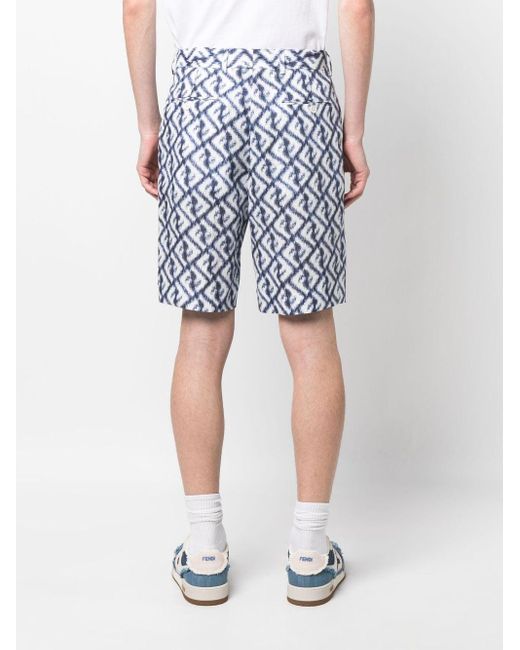 Fendi Blue Monogram-print Chino Shorts for men