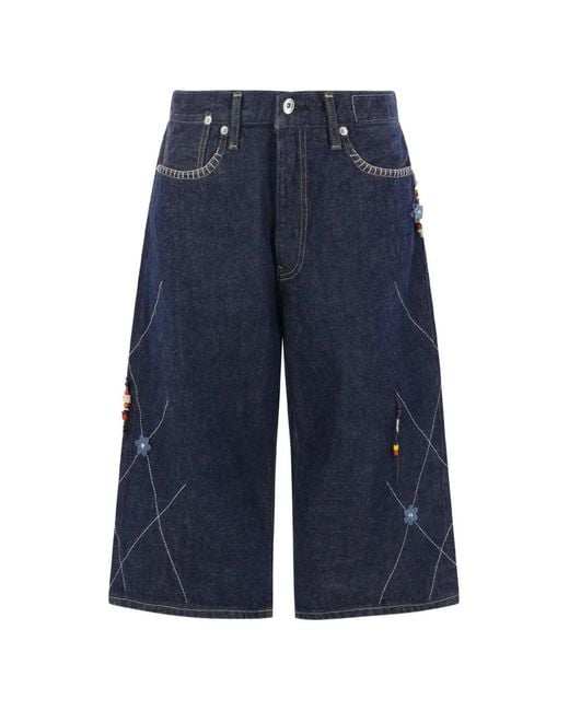 Kuro Blue Bead-Embellished Bermuda Shorts