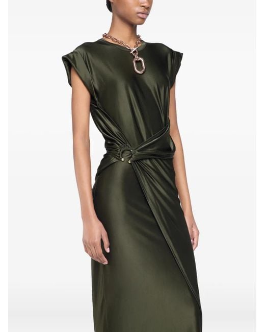Rabanne Green Draped Satin Midi Dress