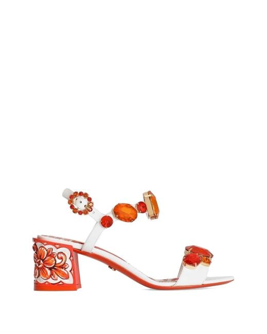 Dolce & Gabbana White Patent Leather Sandals With Embroidery