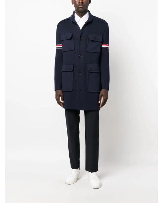 Thom Browne Blue Rwb-Stripe Fine-Ribbed Coat for men