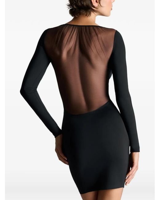 Scandale Black Nuit Fauve Mesh-Panel Mini Dress