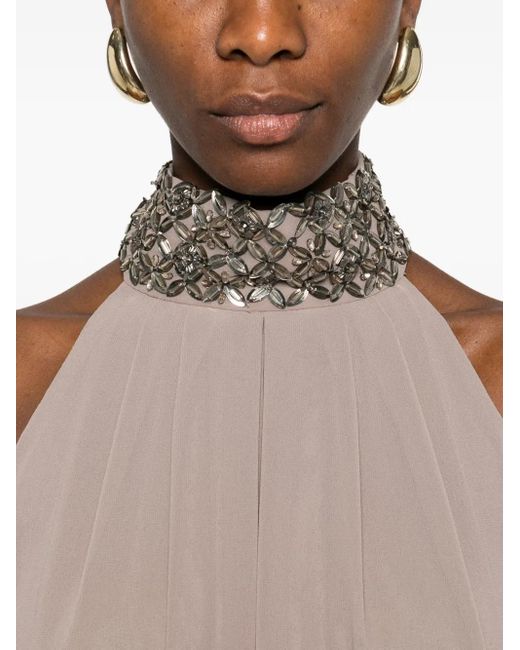 P.A.R.O.S.H. Embellished Halterneck Dress Natural