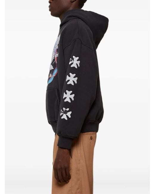 Rhude Blue Relaxed-Fit Graphic Hooded Sweatshirt for men