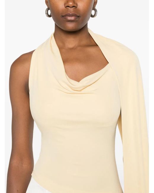 AYA MUSE White Asymmetric Draped-Detail Blouse