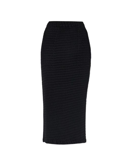 Issey Miyake Black Pleated-Effect Side-Slit Midi Skirt