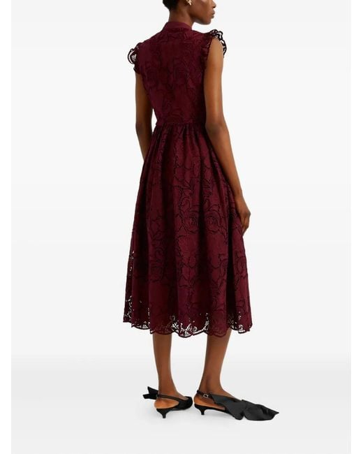 Erdem Purple Gerüschtes Midikleid Aus Spitze