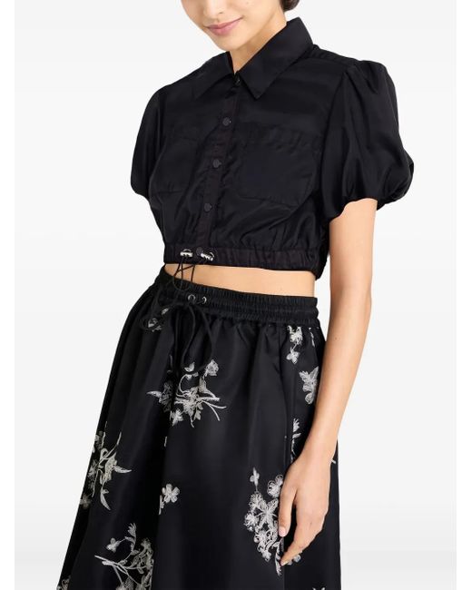 Cinq À Sept Black Puff-sleeve Crop-length Shirt