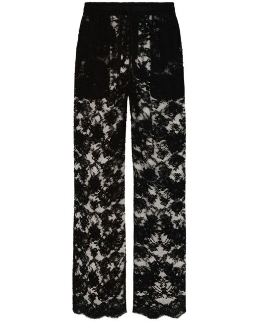 Dolce & Gabbana Black Wide-leg Floral-lace Trousers for men