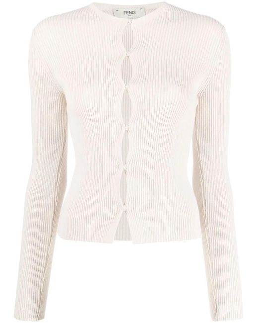 Fendi White Sand Cotton Blend Cardigan