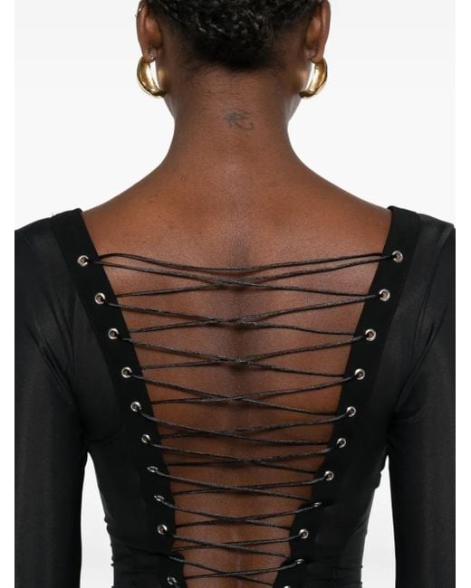 Vestiaire d'un Oiseau Libre Black Lace-Up Sheer Midi Dress