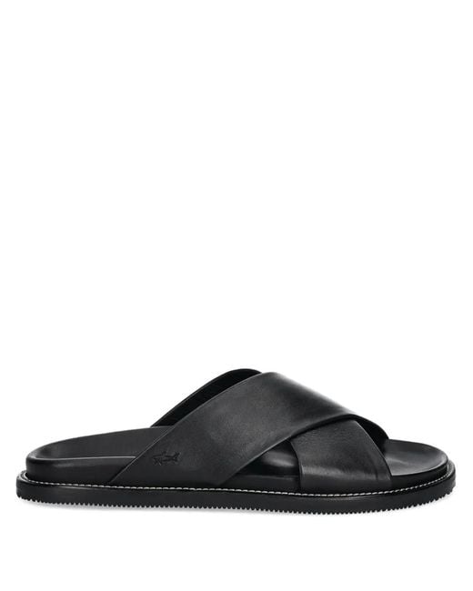 Paul & Shark Black Leather Slides for men