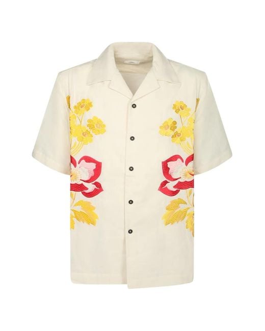 Commas White Floral-Embroidered Short-Sleeve Shirt for men