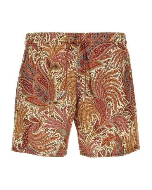 Etro Brown Paisley-Print Swim Shorts for men