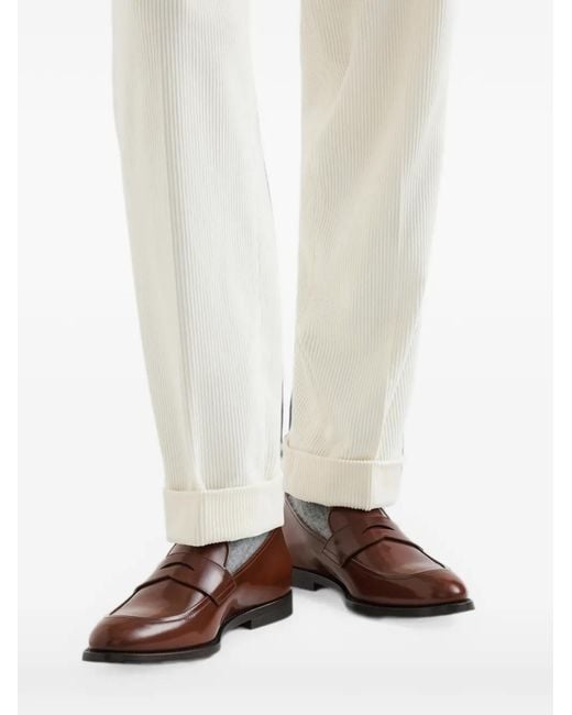 Brunello Cucinelli Brown Braided Calfskin And Polished Calfskin Penny Loafers for men