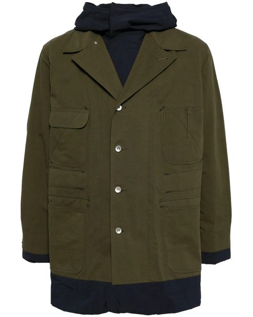 Sacai Green Single-Breasted Coat for men