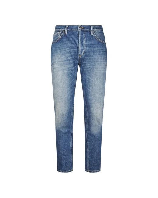 Dondup Blue Faded-Effect Logo-Patch Jeans for men