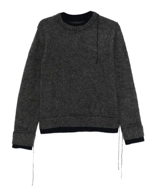 Sacai Men's Black Double-Layered Frayed-Edge Sweater