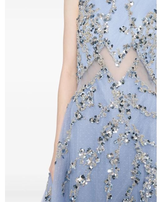 Saiid Kobeisy Blue Sequin-Embellished Tulle Gown