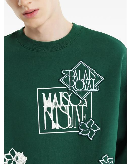 Maison Kitsuné Green Art Nouveau Stamps Appliqué Crewneck Sweater for men