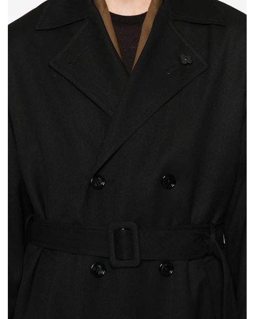 Lardini Black Belted Double-Breasted Coat for men