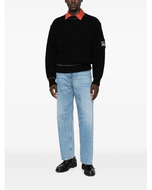 Aries Black Chunky Knit Classic Sweater for men