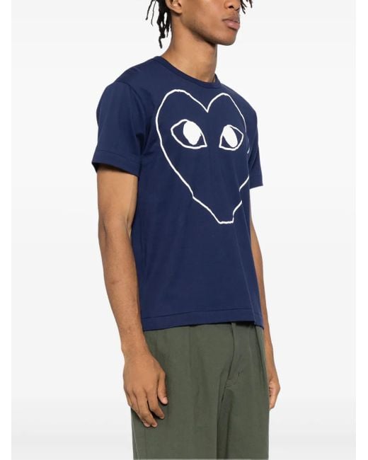 COMME DES GARÇONS PLAY Blue Signature Heart Print Cotton T-Shirt