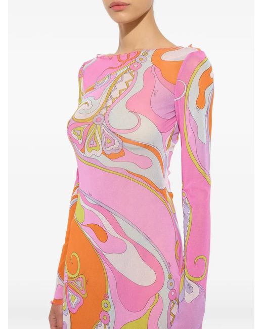Emilio Pucci Pink Orchidee-Print Long-Sleeve Maxi Dress