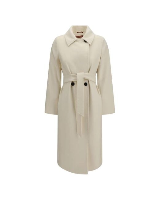 Max Mara White Belted Wool Coat