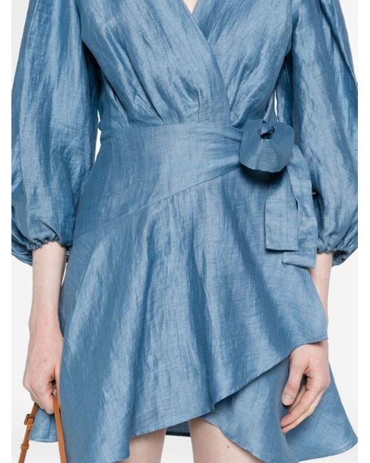 Maje Blue Linen-blend Wrap Dress