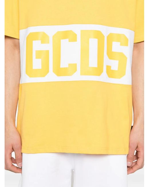 Gcds Yellow Logo Striped T-Shirt for men