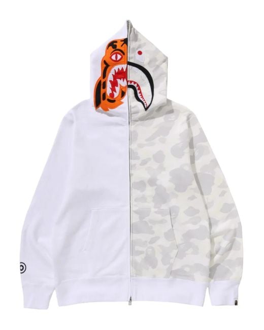 A Bathing Ape White Tiger Shark Zip-Up Hoodie for men