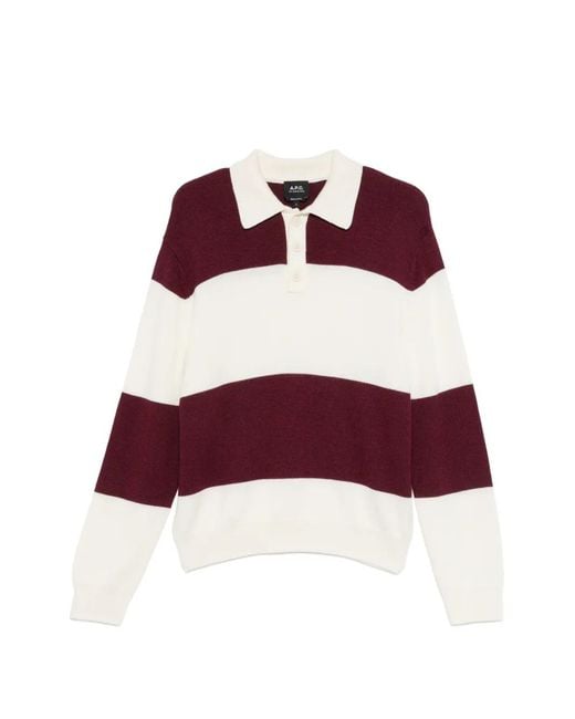 A.P.C. Purple Luis Striped Polo Sweater