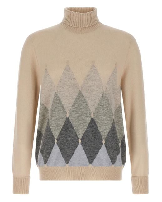 Ballantyne Gray Argyle-Pattern Turtleneck Sweater for men