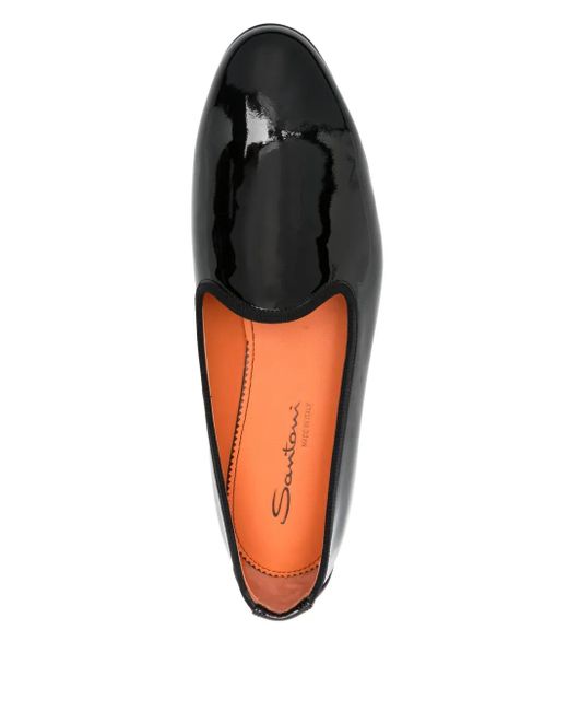 Santoni Black Leather Slippers for men