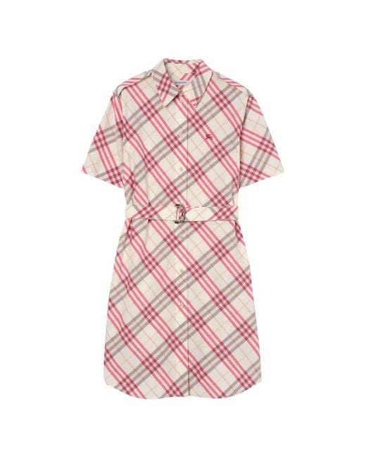 Burberry Pink Check Cotton Shirt Dress