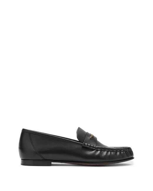 Chloé Black Logo-Plaque Loafers