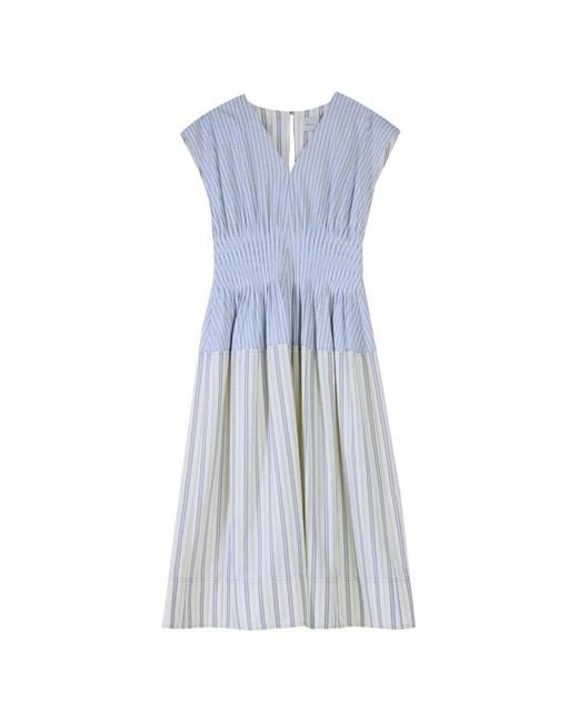 Paul Smith Blue Stripe-Pattern Gathered-Waist Midi Dress