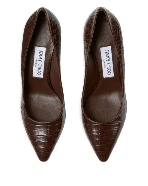 Jimmy Choo Brown Romy 85 Pumpen in Crocodile geprägtes Leder