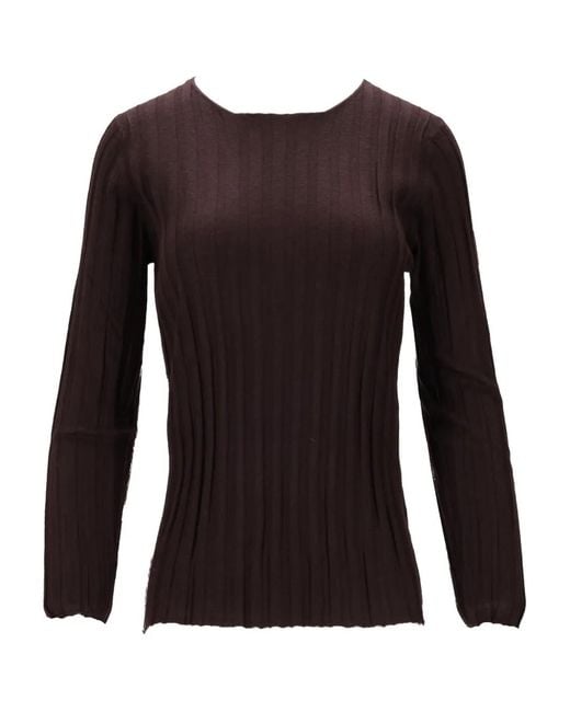 LA ROSE Black Ribbed Round-Neck Top