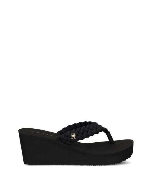 Tommy Hilfiger Black Braided Wedge Slides