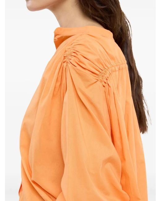 Another Tomorrow Orange Gathered-Detail Voile Blouse