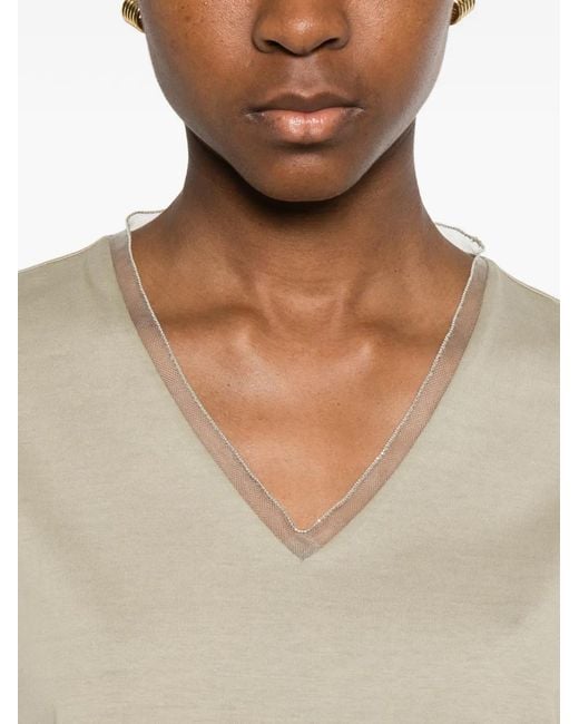 Fabiana Filippi Natural V-Neck Short-Sleeve T-Shirt