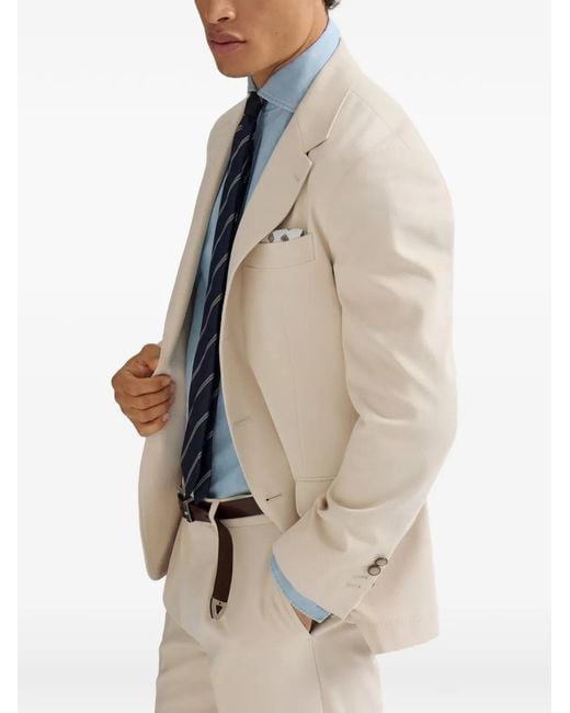 Brunello Cucinelli White Blazer En Gabardine De Coton Et Laine Vierge for men