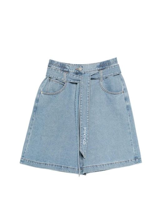 Pinko Blue Denim Shorts With Waist Belt